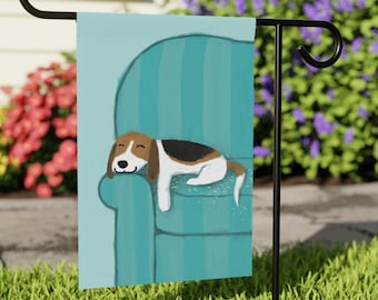Sleeping Beagle Garden Flag Cute Dog Napping on Couch Banner for Home Double Sided Print, 2 Sizes ~ Pole Not Included