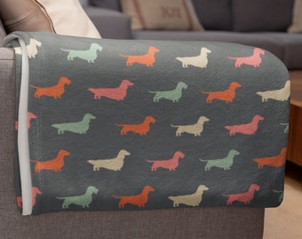 Dachshund Silhouettes Throw Blanket Wiener Dogs Longhaired Dachshund Wire Haired Colorful Patterned Doxies Blanket Minky Soft Fleece