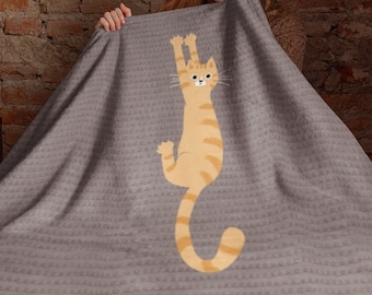 Orange Tabby Cat Blanket Funny Striped Ginger Cat Hanging On Minky Fleece Throw Blanket Animal Lover Gift Humorous Kitty Cat Kids Bedding