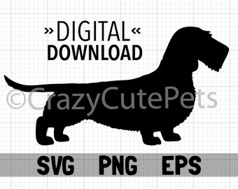 Wirehaired Dachshund Silhouette Digital Download SVG PNG EPS Files Wire Hair Teckel Wiener Dog Doxie Shape for Cricut and More