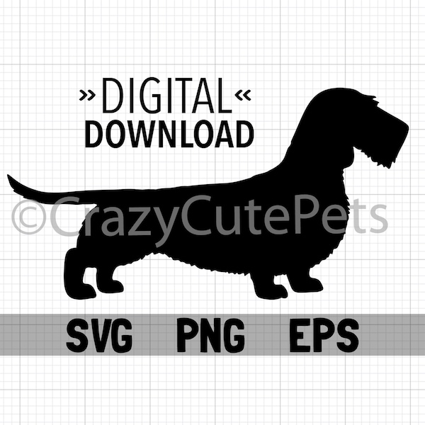 Wirehaired Dachshund Silhouette Digital Download SVG PNG EPS Files Wire Hair Teckel Wiener Dog Doxie Shape for Cricut and More