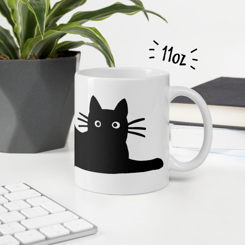 Cool Black Cat Mug Kitty Cat Lover's Ceramic Coffee Mug Etsy