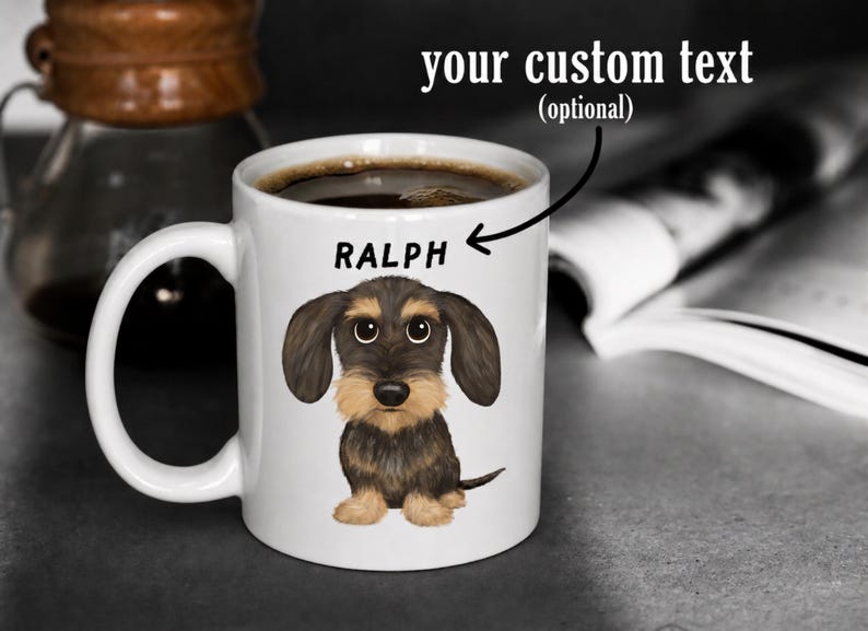 Wirehaired Dachshund Coffee Mug | Cute Wild Boar & Tan Teckel Cartoon Dog Mug | Doxie Lover Gift image 1