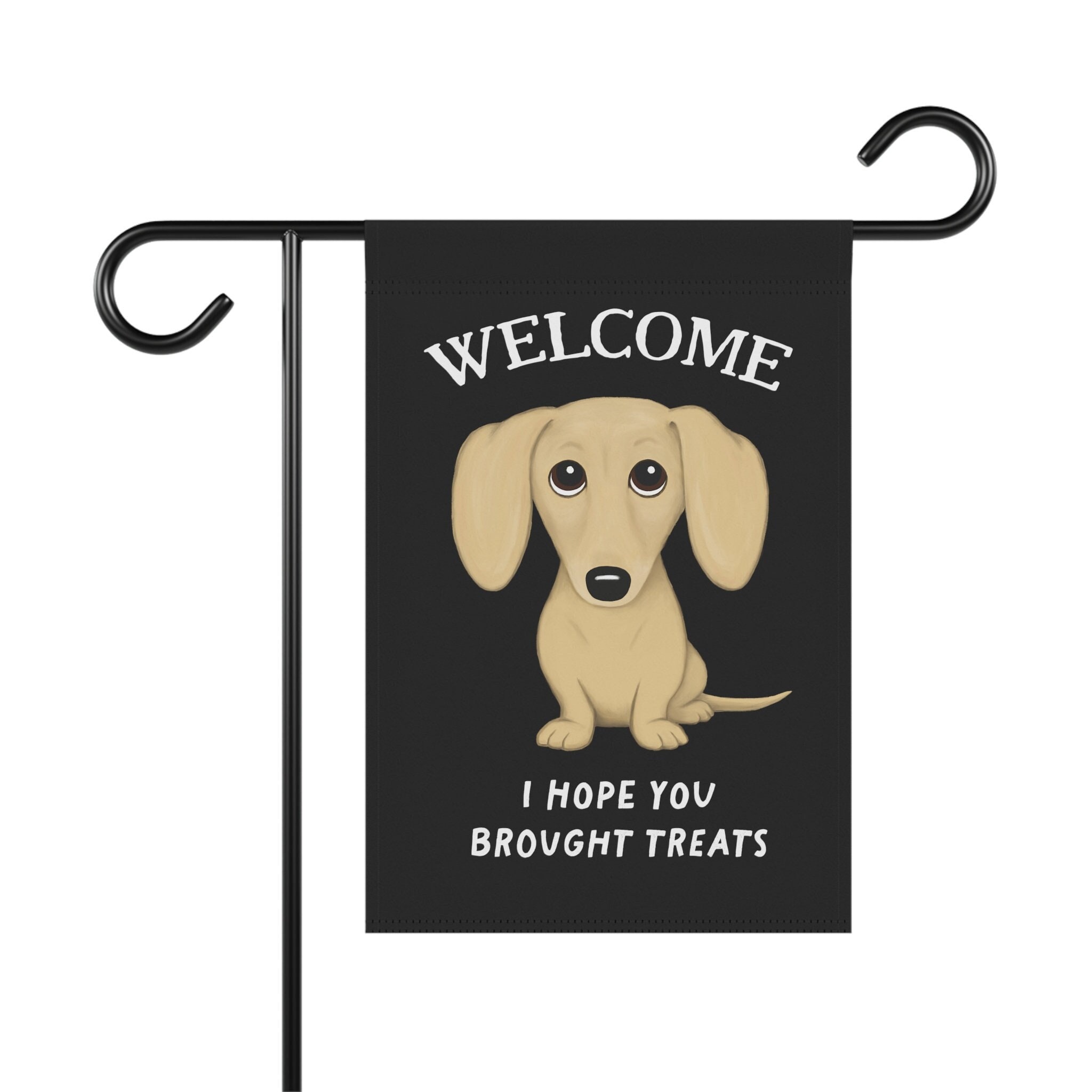 English Cream Dachshund Welcome Flag I Hope You Brought Treats Funny Wiener Dog Garden Flag Cute Doxie ~ Pole Not Included