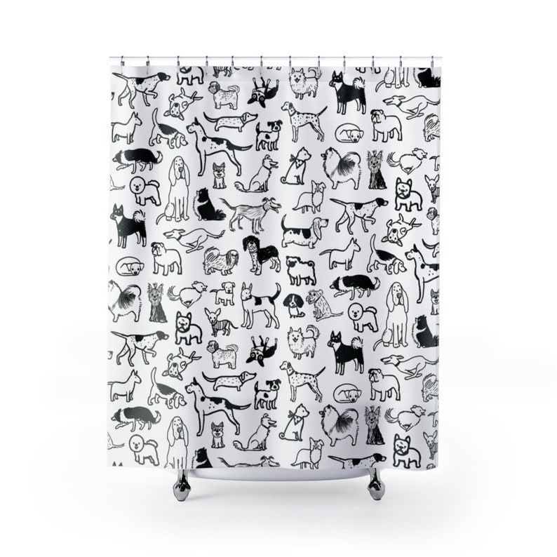 dog sketches keeshond black ink drawing funny dogs shower curtain