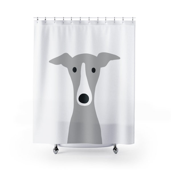 Italian Greyhound, Whippet Shower Curtain Cute Dog Lover's Novelty Bathroom Shower Curtain Polyester 71" X 74" Iggy Dog Grey and White