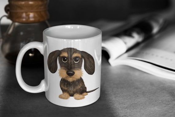 Wirehaired Dachshund Coffee Mug | Cute Wire Haired Cartoon Dog | Wild Boar and Tan Teckel Ceramic Mug 11oz or 15oz Original Doxie Lover Gift