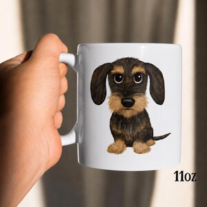 Wirehaired Dachshund Coffee Mug | Cute Wild Boar & Tan Teckel Cartoon Dog Mug | Doxie Lover Gift 11 oz