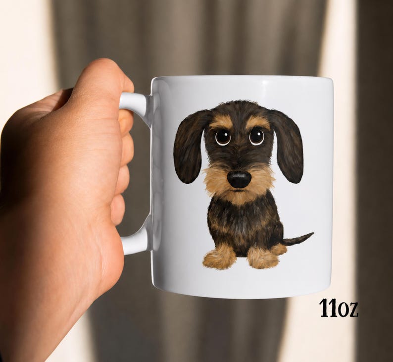 Wirehaired Dachshund Coffee Mug | Cute Wild Boar & Tan Teckel Cartoon Dog Mug | Doxie Lover Gift 11 oz