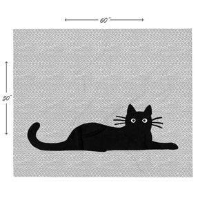 Black Cat Throw Blanket Soft Fleece with Zig Zag Grey and White Pattern