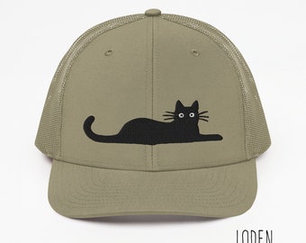 Cool Black Cat Trucker Hat Embroidered 