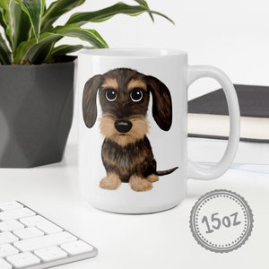 Wirehaired Dachshund Wild Boar Tan Teckel Cute Cartoon Dog 15oz Coffee Mug