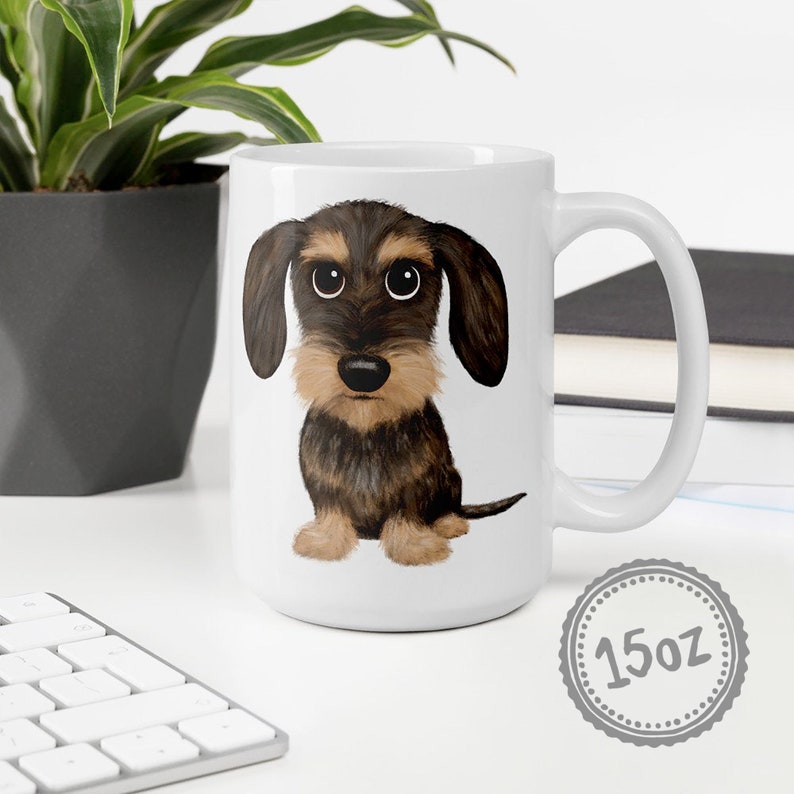Wirehaired Dachshund Wild Boar Tan Teckel Cute Cartoon Dog 15oz Coffee Mug