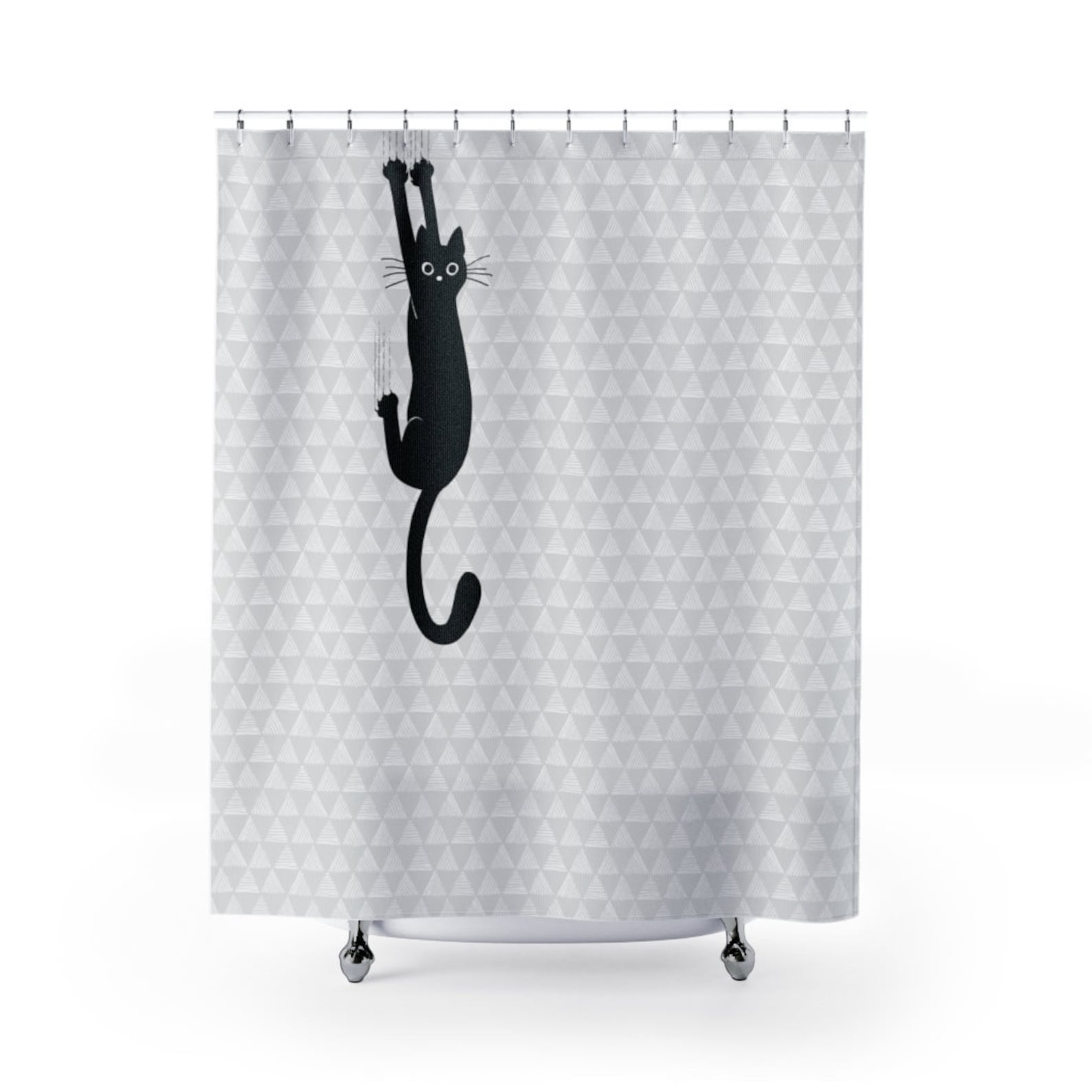 Funny Black Cat Shower Curtain Cat Hanging On Novelty Etsy