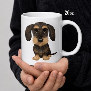 Wirehaired Dachshund Coffee Mug | Cute Wild Boar & Tan Teckel Cartoon Dog Mug | Doxie Lover Gift 20 oz