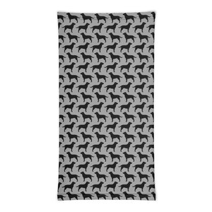 grey neck gaiter with patterned black labs