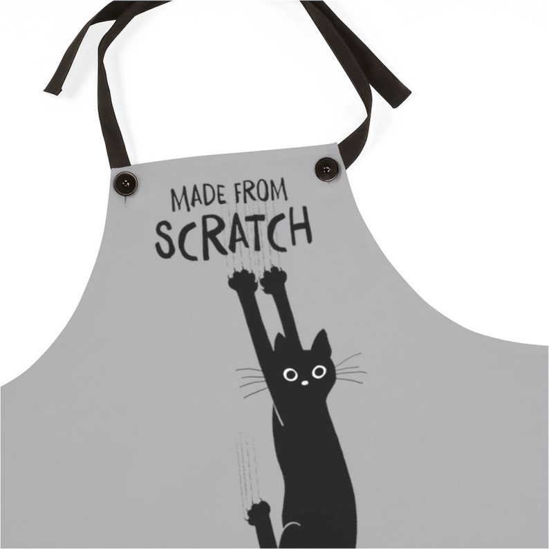 Funny Cat Apron Made from Scratch Black Cat Hanging On