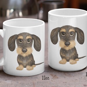 wirehaired Dachshund cartoon dog on coffee mug in two sizes