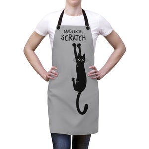 Black Cat Apron Made from Scratch Funny Baking Apron, Kitchen Chef, BBQ, Novelty Gift for Cooks, Cat Lovers, Mother's Day Father's Day