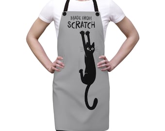 Black Cat Apron Made from Scratch Funny Baking Apron, Kitchen Chef, BBQ, Novelty Gift for Cooks, Cat Lovers, Mother's Day Father's Day