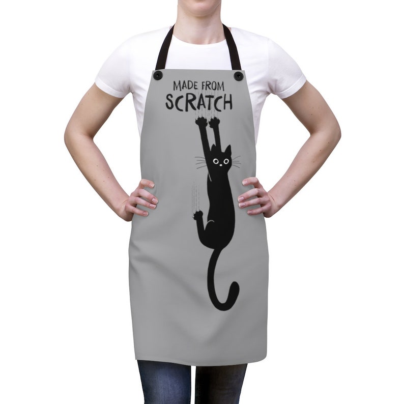 Funny Cat Apron Made from Scratch Black Cat Hanging On