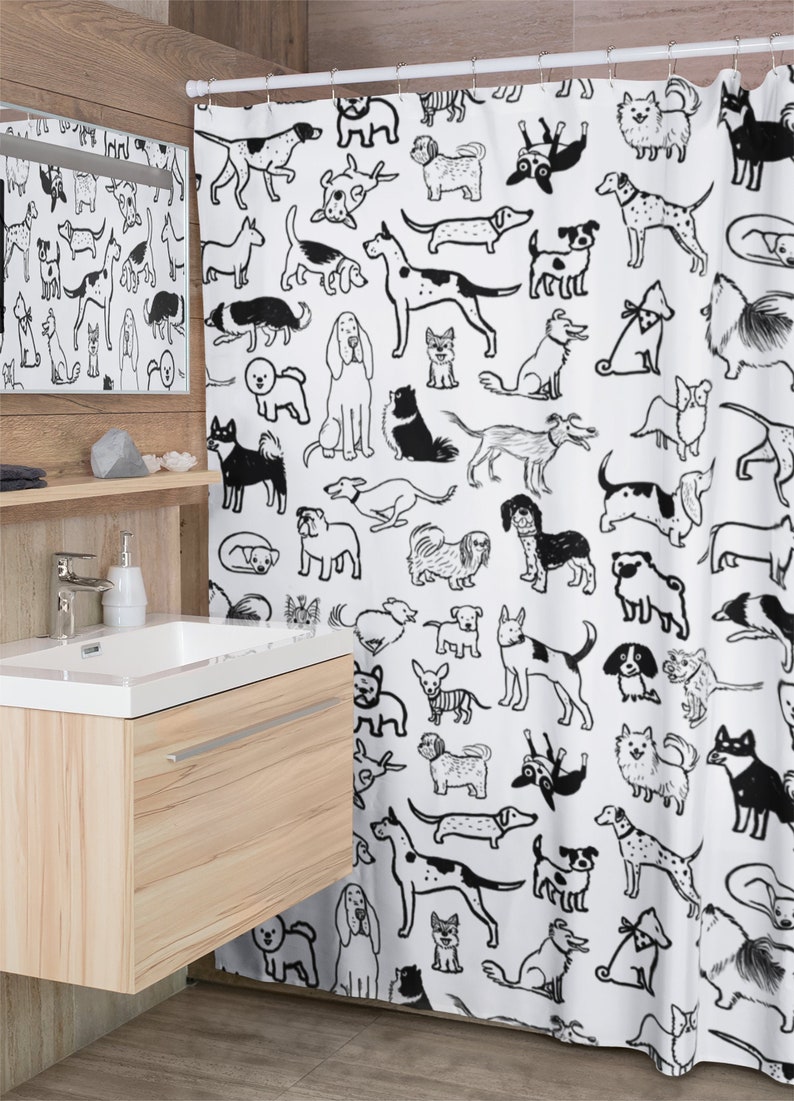 dog sketches black ink drawing funny dogs shower curtain