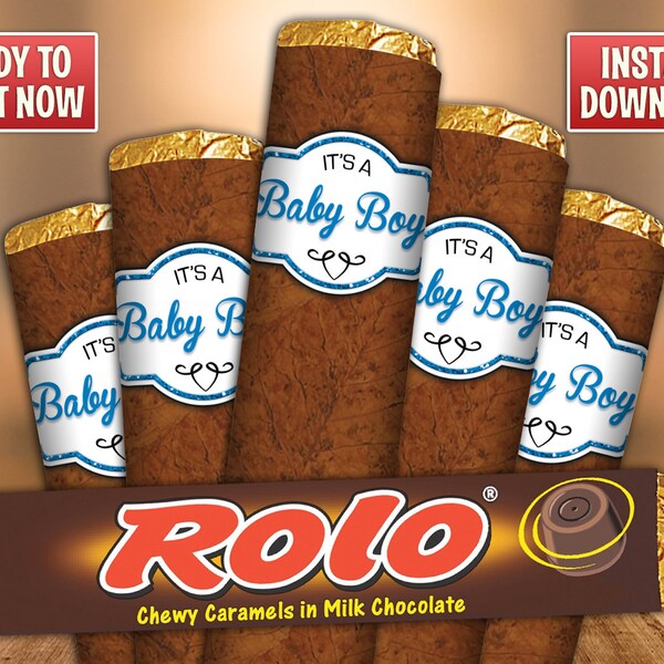 It's A Boy Chocolate Cigar Favor Wrappers for Rolo's Candy, DIY Instant Download Digital PDF, Baby Shower, Birth Announcement, Cigar