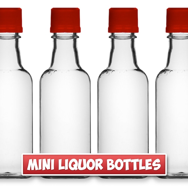 Mini Liquor Bottles, 50ml, Small Empty Plastic Mini Alcohol Bottles, Mini Bottle Shots, Round or Square Bottles + Caps - Other Quantities