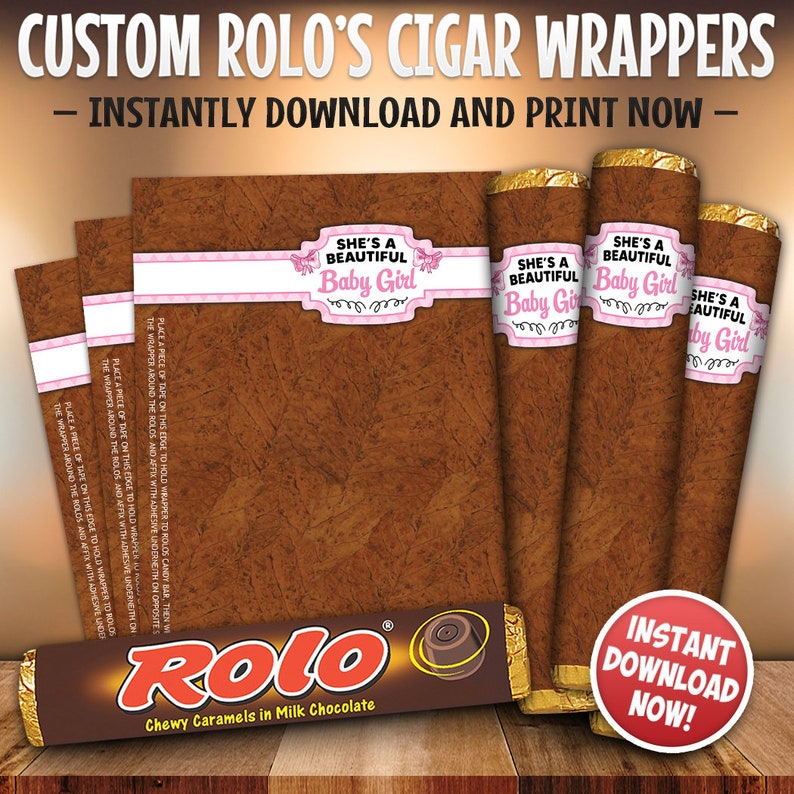 It's A Girl Chocolate Cigar Favor Wrappers for Rolo's Candy, DIY ...