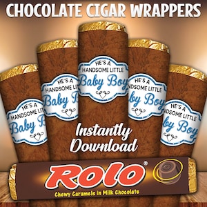 Instant Digital File - It&#39;s A Boy Chocolate Cigar Favor Wrappers for Rolo&#39;s Candy, Baby Shower, Birth Announcement, Instant Download
