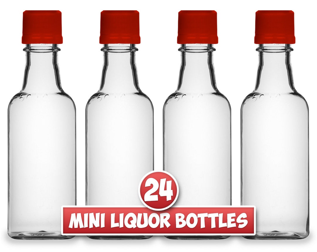 24 Mini Liquor Bottles, 50ml, Small Empty Plastic Mini Alcohol Bottles