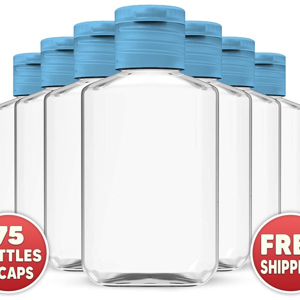 70 Empty Hand Sanitizer Bottles – Clear 2oz (60ml) – Perfect For Party Favors, Wedding Favors, Birthday Favors or Any Occassion - Free Ship