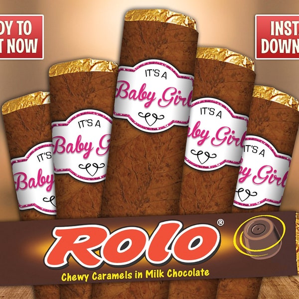 It's A Girl Chocolate Cigar Favor Wrappers for Rolo's Candy, DIY Instant Download Digital PDF, Baby Shower, Birth Announcement, Cigar