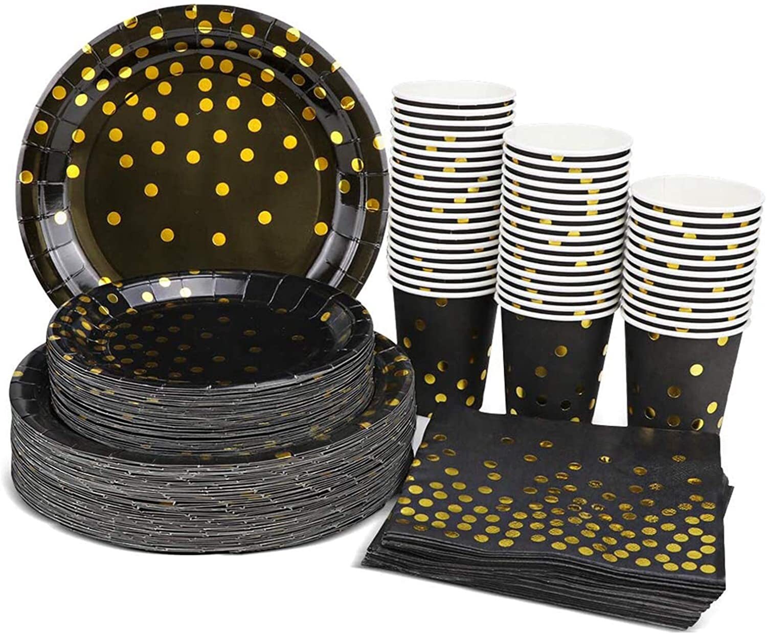 Black and Gold Party Supplies 200pcs Disposable Paper Set Includes 9paper Plates, 7paper Plates