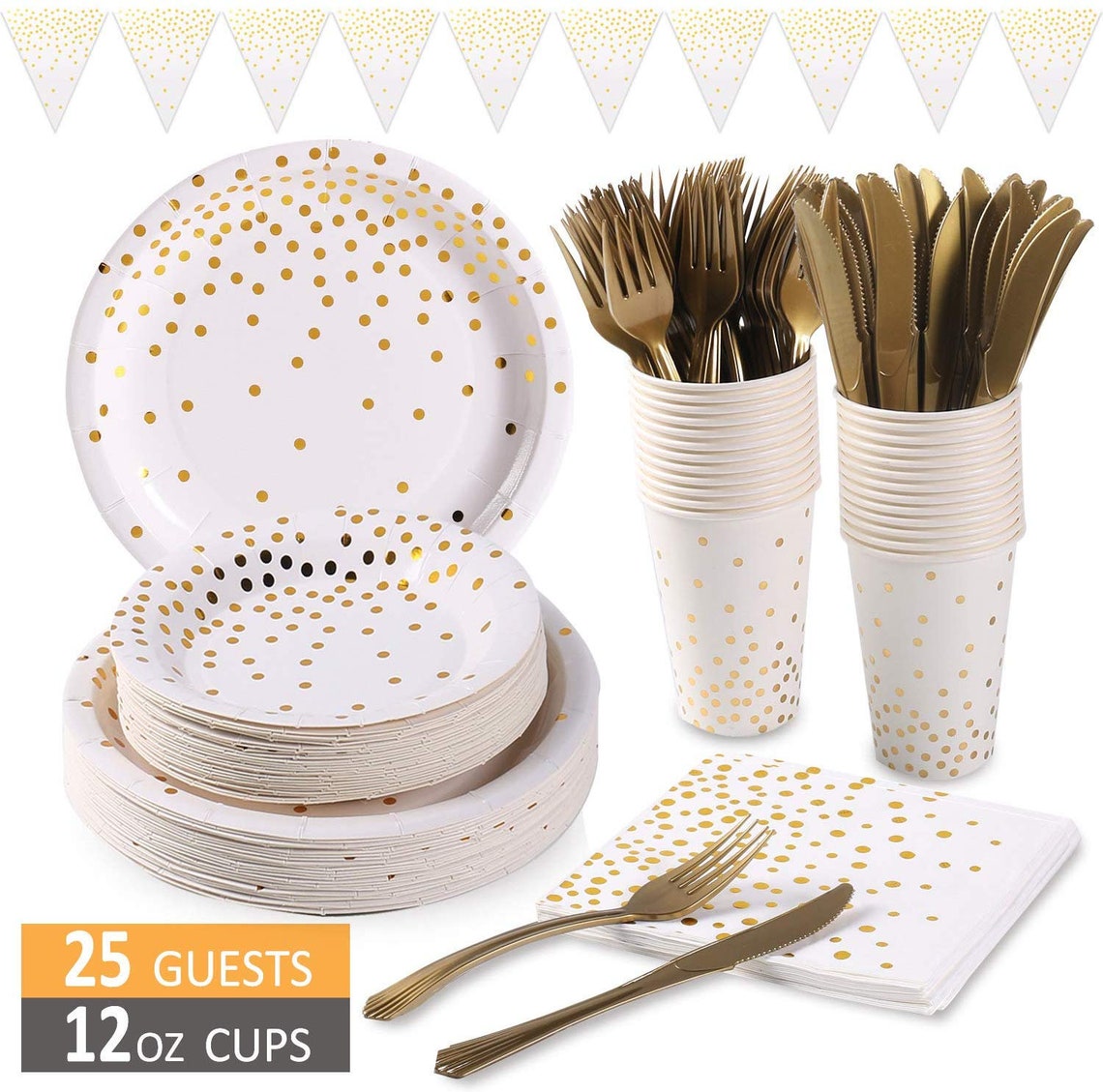 White and Gold Party Supplies 150Pcs Golden Dot Disposable Etsy