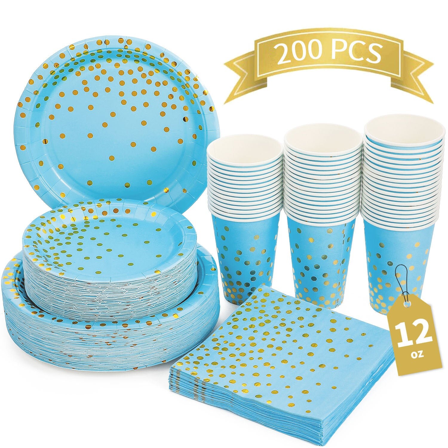 White and Gold Party Supplies 200pcs Disposable Paper Set Includes