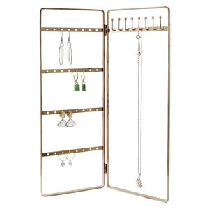 Simple and Neat Bi-Folding Jewelry Storage Stand for Earrings, Bracelets and Necklaces, Gold Finish image 2