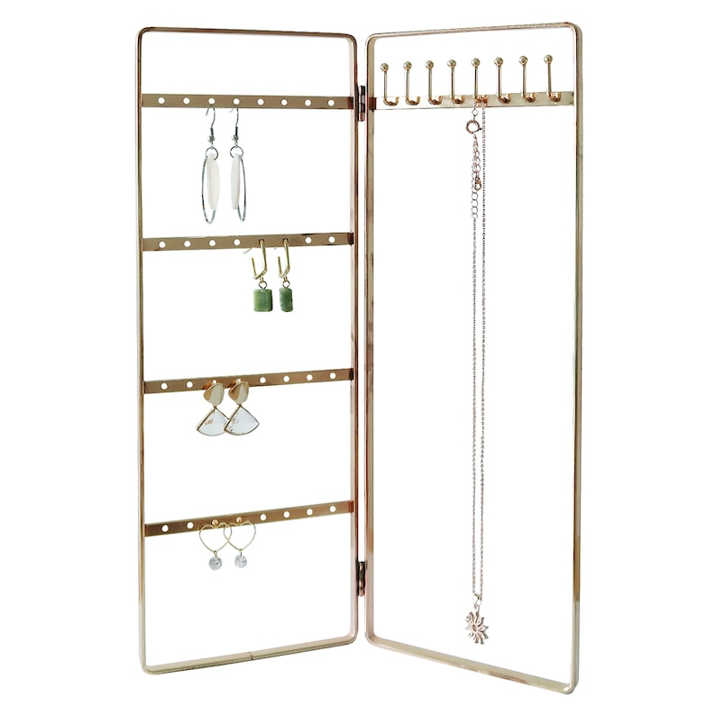 Simple and Neat Bi-Folding Jewelry Storage Stand for Earrings, Bracelets and Necklaces, Gold Finish image 2
