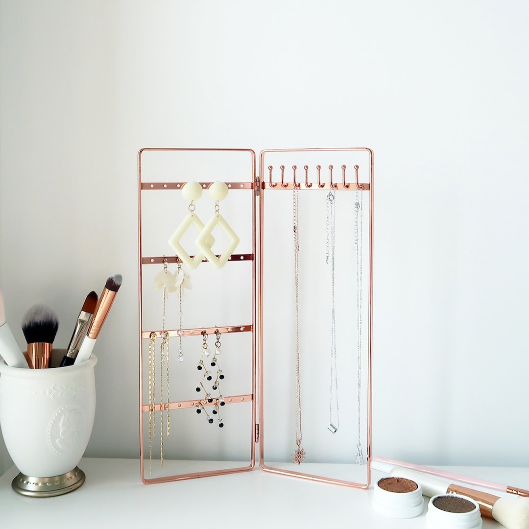 Simple and Neat Bi folding Jewelry Storage Stand for Earrings Bracelets and Necklaces Copper Finish Etsy UK
