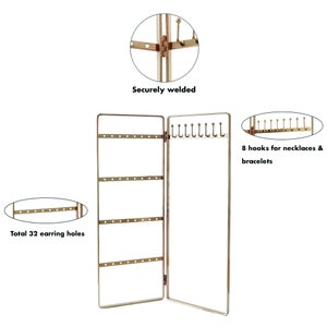 Simple and Neat Bi-Folding Jewelry Storage Stand for Earrings, Bracelets and Necklaces, Gold Finish image 3