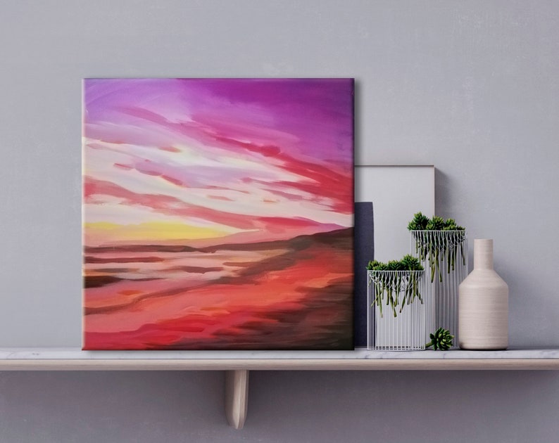 Pink Sunset Painting Original Abstract 12x12 Etsy