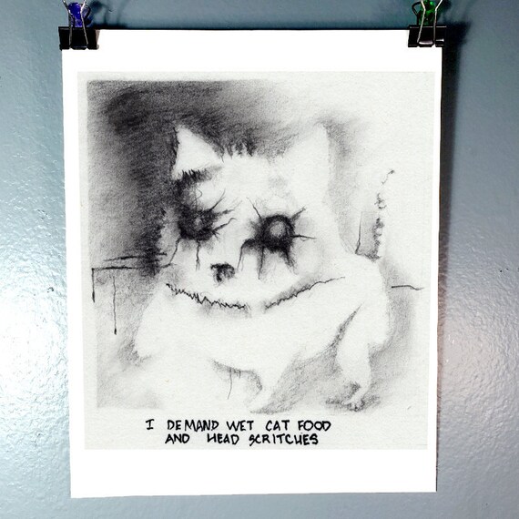 Spooky Cat Graphite Pencil Illustration Print In Style Of Etsy