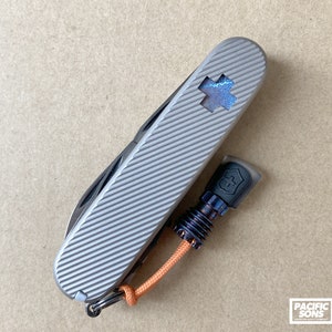 91mm Titanium Scales & Pocket Clip for Victorinox Swiss Army Knives - Hatch Line Pattern
