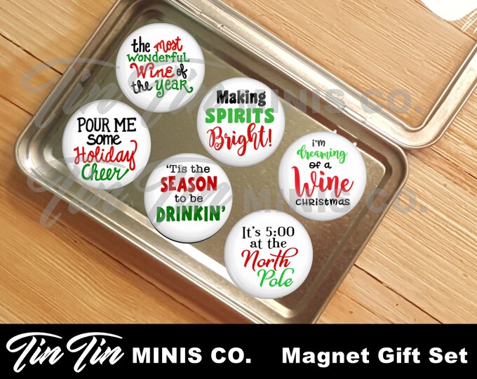 Christmas Wine Sayings Magnet Gift Set Christmas Magnet Set Wine Magnets Wine Gift Magnet Set Magnet Set in Tin Co-Worker Gift