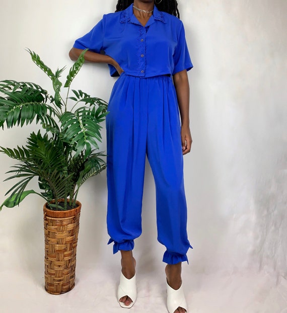 Vintage Royal Blue Upcycled Pants Set