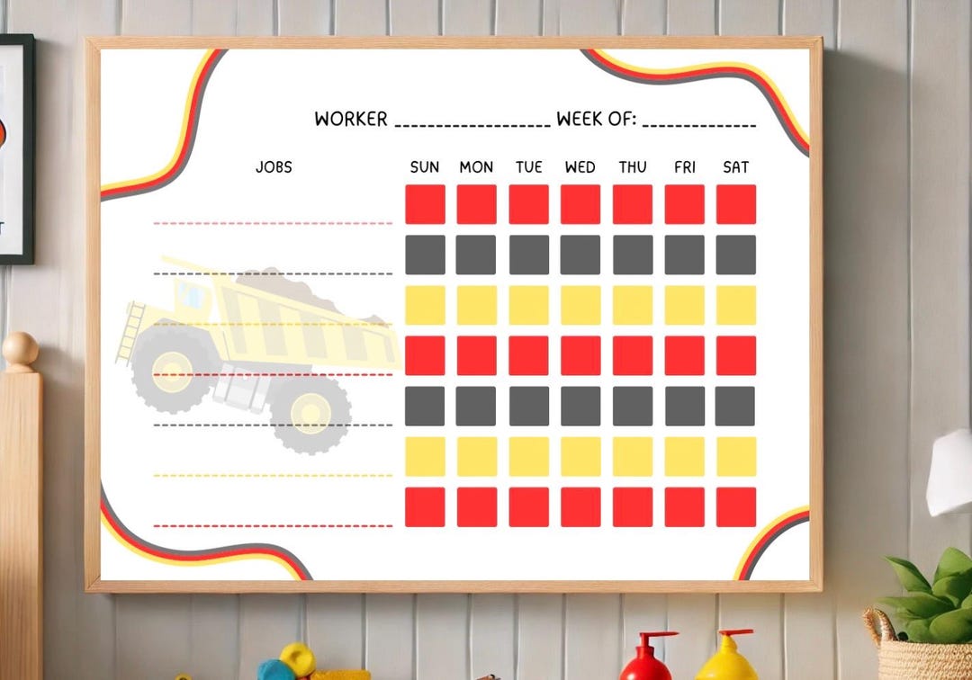 Construction Chore Chart for Kids – Printable Weekly Responsibility ...