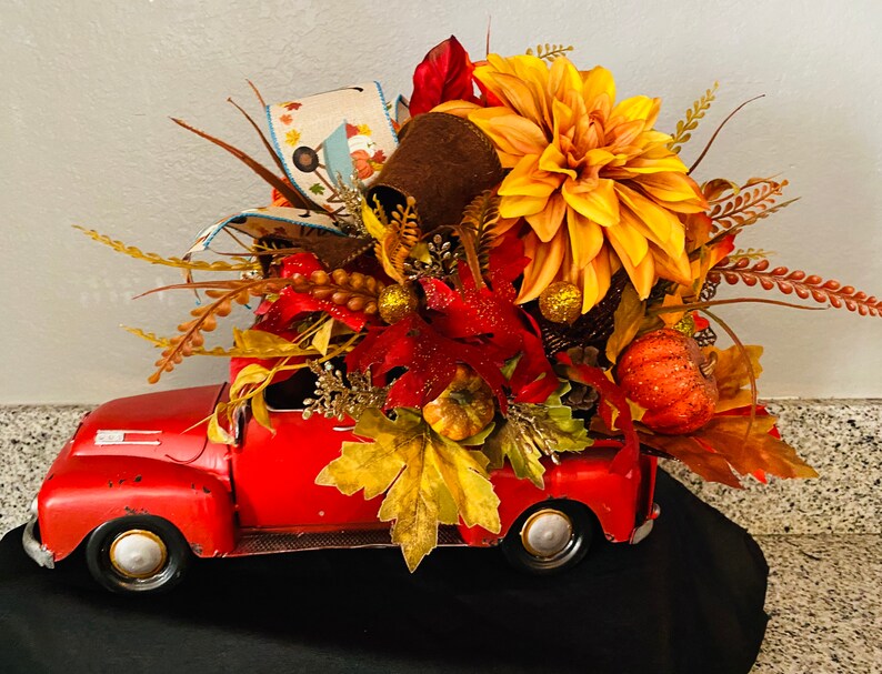 Autumn Fall Red Truck Fall Decor Etsy