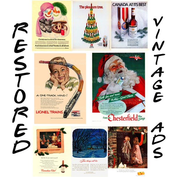 Restored Vintage Ads * Christmas Print Advertisements * 16 Retro Holiday LIFE Magazine Ad Lot * Restored & Retouched for Display or Framing