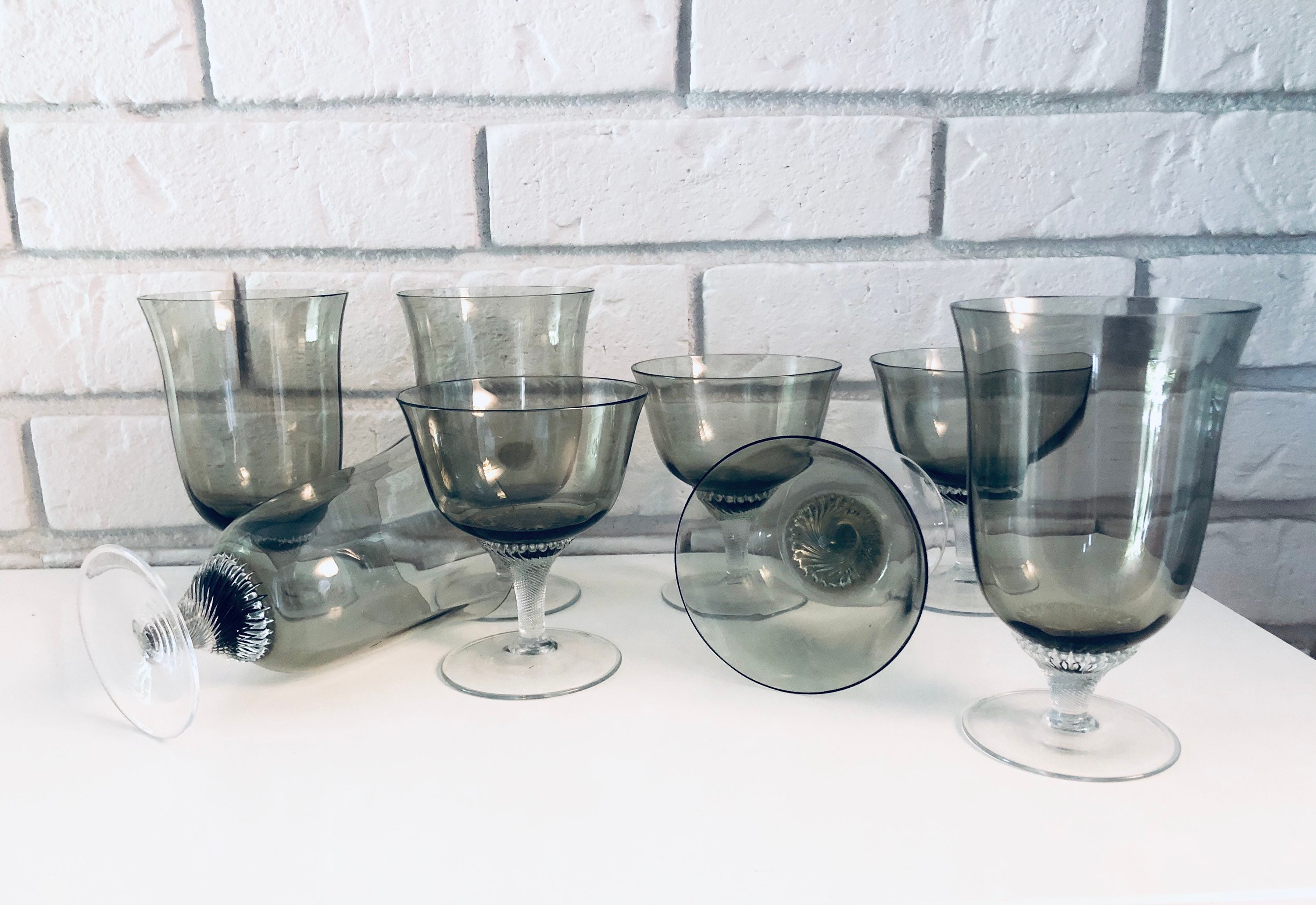 Set of 8 Smokey Grey Gray Glass Cups Drinking Glasses Votive Etsy