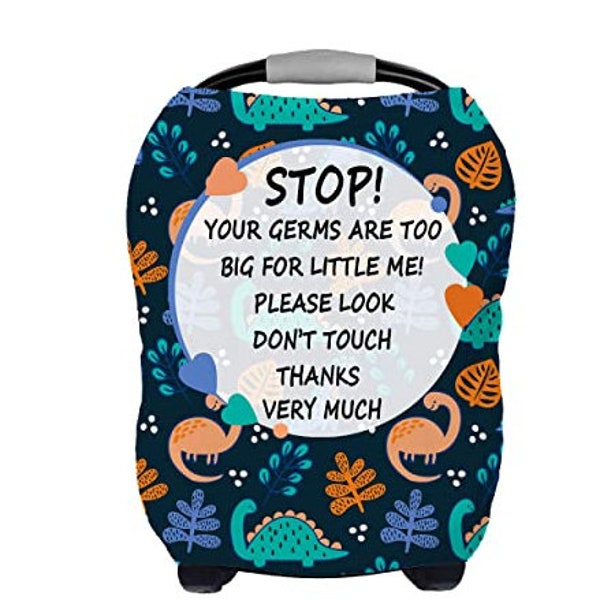 Nursing Car Seat Covers for Babies - Multi-use Carseat Canopy Cover Breastfeeding Covers, Stroller Canopy Cover (Navy Dinosaur - Stop)